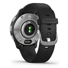 Rückansicht der Garmin D2 Air X10 010-02496-13 Smartwatch in Schwarz mit grünen Sensorleuchten auf der Unterseite für präzise Aktivitätsaufzeichnung und GPS-Navigation.