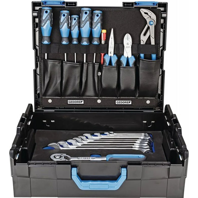 GEDORE L-BOXX 136 mit 30-teiligem Werkzeugsatz, robuste ABS-Kunststoffbox mit Schraubenschlüsseln, Zangen und Umschaltknarre