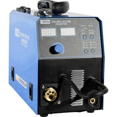 Blau-schwarzes Güde Universalschweissgerät Uni-Mig 165 SYN mit Digitalanzeige und Drehknopf.