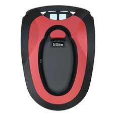 Draufsicht auf den Güde Roboter Rasenmäher GRR 180.1 in Rot und Schwarz, mit sichtbarer STOP-Taste und Güde-Logo - ideal für die mühelose Rasenpflege.