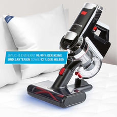 Der INVICTUS X9 Akkustaubsauger - schwarz entfernt mit UV-Licht 99,99 % der Keime und Bakterien sowie 92 % der Milben und sorgt dank HEPA-Filter für extra reine Luft.