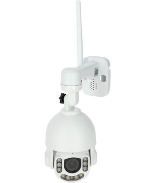 Die Kerbl IPCam SIM FHD ist eine weiße Dome-Sicherheitskamera mit Antenne und Wandhalterung, die über mehrere LEDs um das Objektiv herum verfügt - ideal für die Videoüberwachung von Ställen. Sie bietet flexible Anschlussmöglichkeiten mit einem SIM-Karten-Slot. Marke: Kerbl.