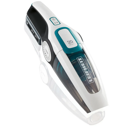 Der Leifheit PowerVac 2in1 Akku-Stielsauger 11925 ist ein kabelloser Staubsauger in Weiß und Teal mit Zyklon-Technologie und einem transparenten Staubbehälter für effiziente Reinigung.