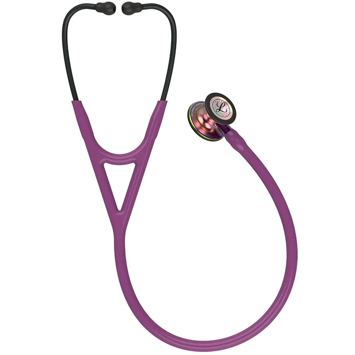 3M Littmann Cardiology IV 27" Diagnostik-Stethoskop in lila mit schwarzen Ohrstücken und einem metallischen Bruststück, dargestellt auf weißem Hintergrund.