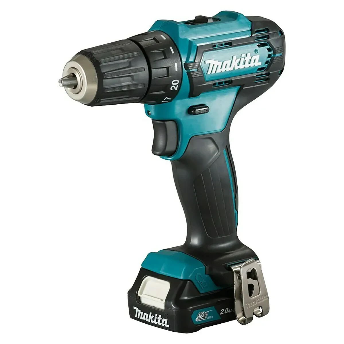Der Makita DF333DSAE CXT 12V max. Akku-Bohrschrauber zeichnet sich durch ein schwarz-grünes Design mit einem Akku an der Basis aus, wodurch er ideal für alle ist, die einen leistungsstarken, kabellosen Bohrschrauber für unterwegs benötigen.