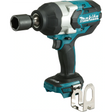 Der Makita DTW1002Z - 18V Akku-Schlagschrauber (Solo) von Makita zeichnet sich durch ein blau-schwarzes Design, einen 18V LXT-Akku und einen robusten Metall-Gürtelclip an der Basis für einen bequemen Transport aus.