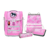 McNeill McLight 2 Schulranzen-Set 6-teilig - Beauty (rosa): Ergonomisches Schulranzen-Set mit Pferde-Motiv der Marke McNeill, inklusive Turnbeutel, Federmäppchen und runder Tasche in hübschem Rosa.