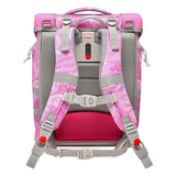 Der McNeill McLight 2 Schulranzen Set 6-teilig - Beauty (rosa) ist ein rosafarbener Kinderrucksack von McNeill, abgebildet von der Rückseite mit gepolsterten Trägern, Verstellschnallen und einem leichten, ergonomischen Design für den bequemen täglichen Gebrauch.