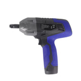 Der Norauto Akku-Schlagschrauber, 1500 mAh, von Norauto, hat einen blau-schwarzen Griff und eine Li-Ionen-Batterie, ideal für schnelle Radwechsel, isoliert auf weißem Hintergrund dargestellt.