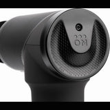 Nahaufnahme der Ortho Mechanik OrthoGun 3.0 Massagepistole von OrthoMechanik mit strukturiertem Griff und kreisförmigem Kopfdesign - ideal für Muskelentspannung und Erholung.