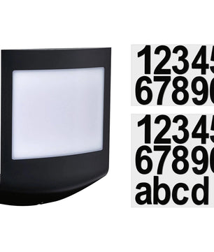 Die Paulmann Padea LED 3-Step-Dim in anthrazit von Paulmann verfügt über eine weiße Leuchtplatte, beinhaltet schwarze Klebeziffern und Kleinbuchstaben zur individuellen Adressanzeige, ist insektenfreundlich und ideal für den Außenbereich.