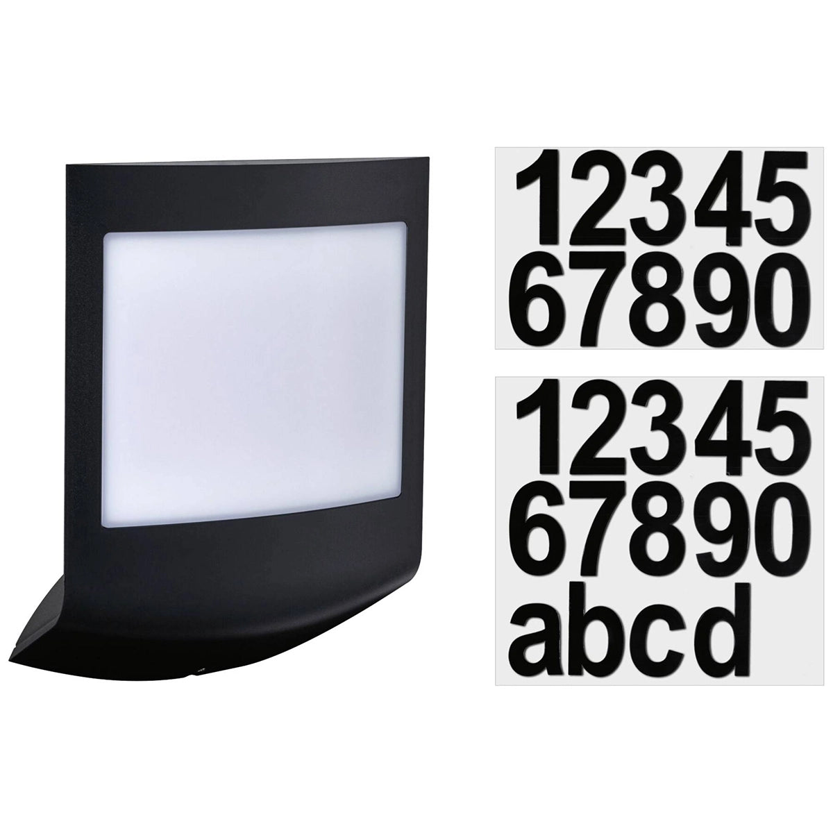 Die Paulmann Padea LED 3-Step-Dim in anthrazit von Paulmann verfügt über eine weiße Leuchtplatte, beinhaltet schwarze Klebeziffern und Kleinbuchstaben zur individuellen Adressanzeige, ist insektenfreundlich und ideal für den Außenbereich.