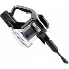 Der Petra 2in1 Staubsauger - schwarz von Petra ist ein handgeführter, beutelloser Staubsauger mit einem transparenten Staubbehälter, schwarzen und silbernen Akzenten und einer langen Düse, die das moderne, ergonomische 2in1-Design zur Geltung bringt.