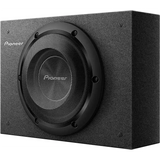 Der Pioneer A-Series TS-A2000LB 8" Subwoofer hat ein schwarzes, rechteckiges Gehäuse mit einem runden Schutzgitter.