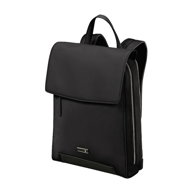 Der Samsonite Zalia 3.0 Rucksack in Schwarz verfügt über einen eleganten Klappenverschluss, seitliche Reißverschlüsse und eine kleine Logoplatte aus Metall - ein stilvoller Business-Rucksack mit Laptopfach für moderne Profis von Samsonite.