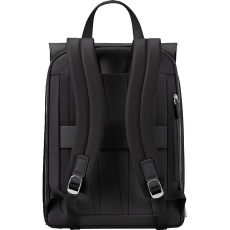 Der Samsonite Zalia 3.0 Rucksack - schwarz von Samsonite wird von hinten gezeigt, mit gepolsterten Trägern, oberem Griff und seitlichem Reißverschlussfach - ideal als Business-Rucksack mit Laptopfach für den täglichen Gebrauch.