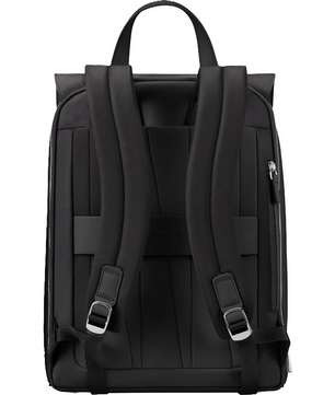Der Samsonite Zalia 3.0 Rucksack in schwarz von Samsonite ist von hinten abgebildet und verfügt über gepolsterte Schultergurte, einen Griff an der Oberseite und ein eigenes Laptopfach zur sicheren Aufbewahrung von Geräten.