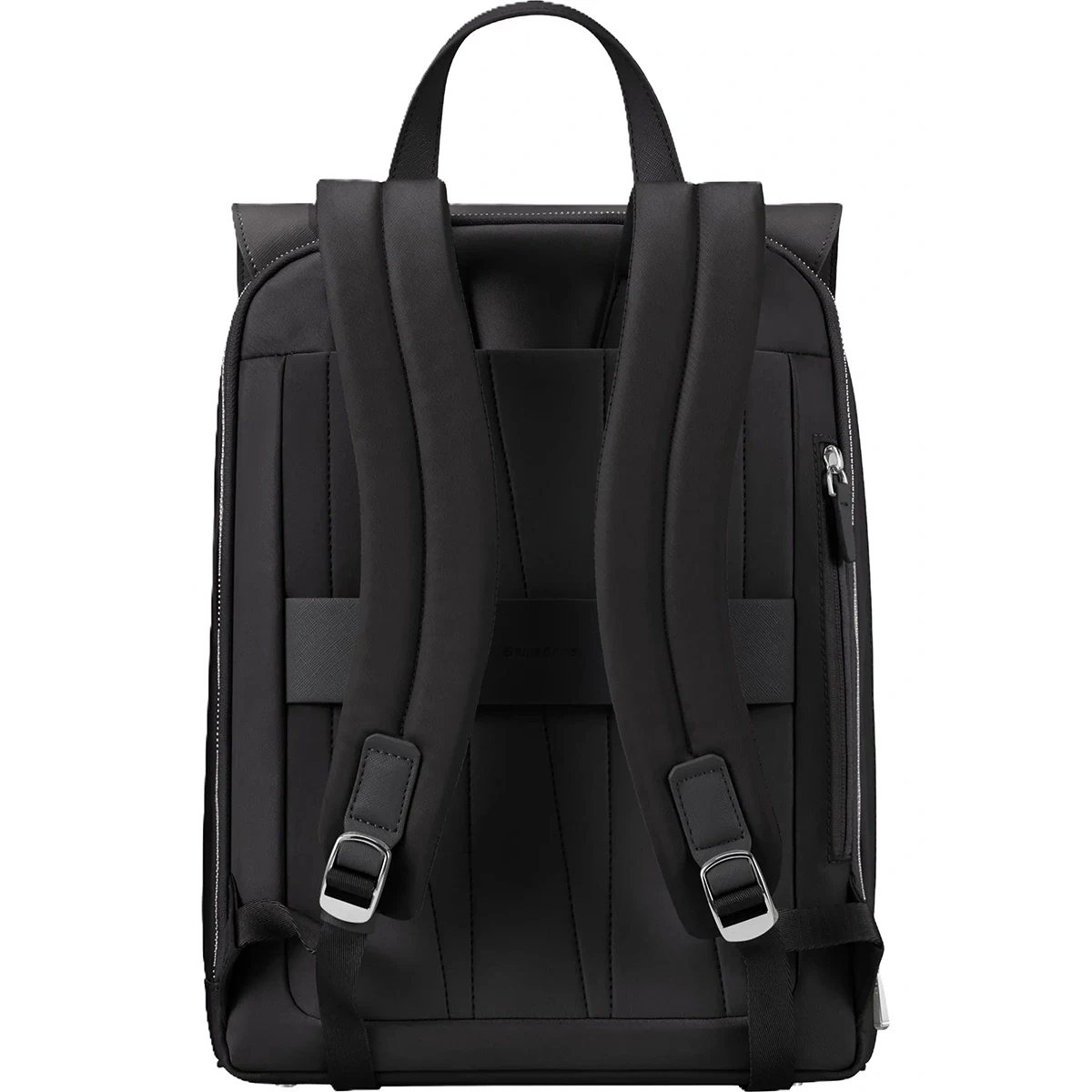 Der Samsonite Zalia 3.0 Rucksack in schwarz von Samsonite ist von hinten abgebildet und verfügt über gepolsterte Schultergurte, einen Griff an der Oberseite und ein eigenes Laptopfach zur sicheren Aufbewahrung von Geräten.