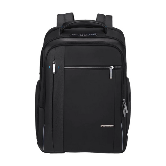 Der schwarze Samsonite Spectrolite 3.0 Rucksack mit mehreren Reißverschlussfächern, einem 15"-Laptopfach und einem Griff an der Oberseite ist auf weißem Hintergrund abgebildet.