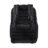 Der Samsonite Spectrolite 3.0 Rucksack in Schwarz zeigt sich von hinten und hebt die gepolsterten Schultergurte, eine Brustschnalle und ein separates 15"-Laptopfach für optimale Organisation hervor.