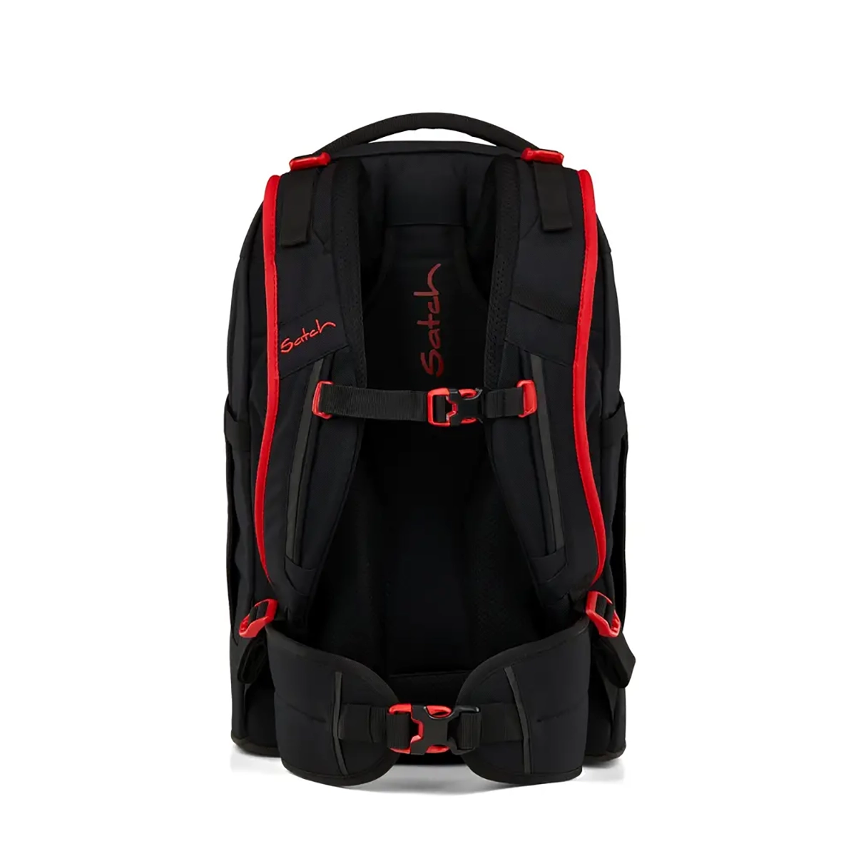 Der Satch Pack Schulranzen - Fire Phantom von Satch ist ein stylischer, schwarz-roter, ergonomischer Rucksack mit einem 30-Liter-Laptopfach, ideal für Schüler, die Komfort und Funktionalität wünschen.