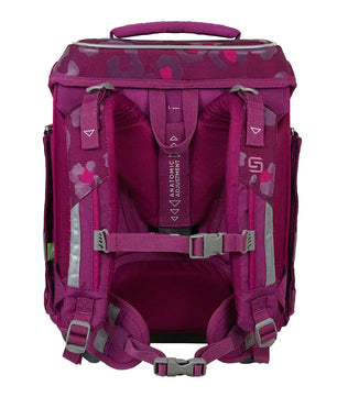 Das 9-teilige Schneiders Ergolite Berry Paw Schulranzen-Set in Magenta bietet von hinten verstellbare, gepolsterte Träger, einen Griff und reflektierende Akzente.