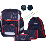 Das 9-teilige Schulranzen-Set "Ninja Revenge" von Schneiders Ergolite enthält einen ergonomischen Schulrucksack, passende Taschen, zwei grüne Stifte und vieles mehr - ideal, um alle Schulutensilien zu organisieren.