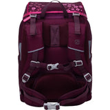 Ergonomisch und leicht, das Schneiders Ergojet Set Floral Fantasy bietet gepolsterte Träger, Brust- und Hüftgurte sowie pinke Pfotenabdrücke auf der oberen Klappe.