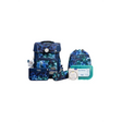 Das School-Mood Champion Schulranzen-Set 7-teilig "Felix" zeigt sich im blau-schwarzen Blitzdesign, beinhaltet Rucksack, Brotdose, Federmappe, Zubehör und bietet ergonomischen Komfort der Marke School-Mood.