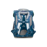 Blaues und graues School-Mood Champion Schulranzen-Set "Lina" mit gepolsterten AIR FLOW Schulterträgern und einem bunten abstrakten Muster.