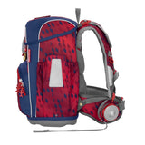 Der Step by Step Cloud Set FC Bayern Mia san Mia ist ein leichter, ergonomischer Schulranzen in Rot-Blau mit reflektierenden Streifen, gepolsterten Schultergurten und viel Stauraum.