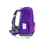 Das Step by Step GIANT Schulranzen-Set "Dreamy Unicorn" ist ein lilafarbener Rucksack mit rosa Punkten und grauen Trägern, hier in der Seitenansicht.