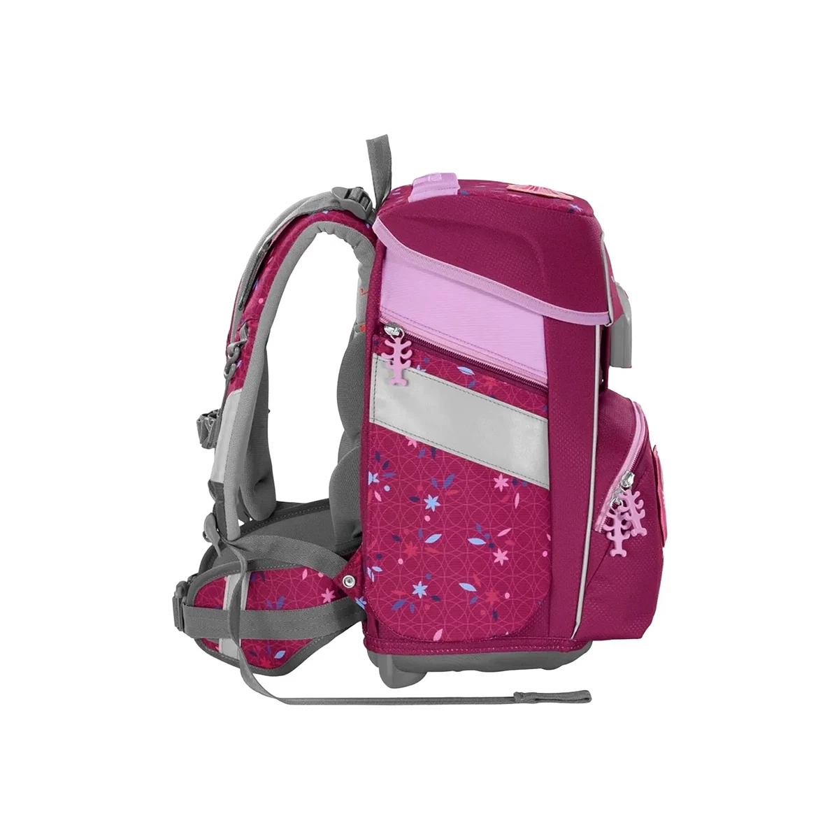 Ergonomisch und farbenfroh: Das Step by Step SPACE Schulranzen-Set "Fairy Freya" (5-teilig) begeistert als pink-lila Rucksack mit grauen Trägern und Sternenmuster - seitlich zu sehen.