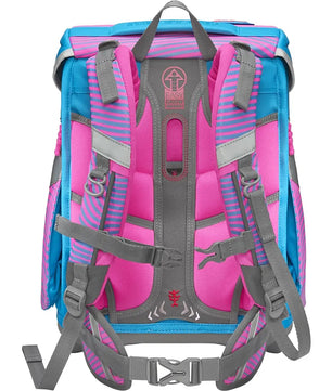 Das Step by Step SPACE Schulranzen-Set "Kolibri Kaja" (5-teilig) in blauem und pinkem ergonomischem Design mit mehrfach gepolsterten Trägern und reflektierenden Details verbindet Komfort und Sicherheit für den Schulalltag.