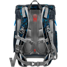 Der Step by Step Space Set Shine Tiger Night Kimba ist ein ergonomischer Schulranzen in Blau und Schwarz mit gepolsterten Trägern, Brust- und Hüftgurten, geometrischen Mustern und 20L Volumen.