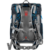 Der Step by Step Space Set Shine Tiger Night Kimba ist ein ergonomischer Schulranzen in Blau und Schwarz mit gepolsterten Trägern, Brust- und Hüftgurten, geometrischen Mustern und 20L Volumen.