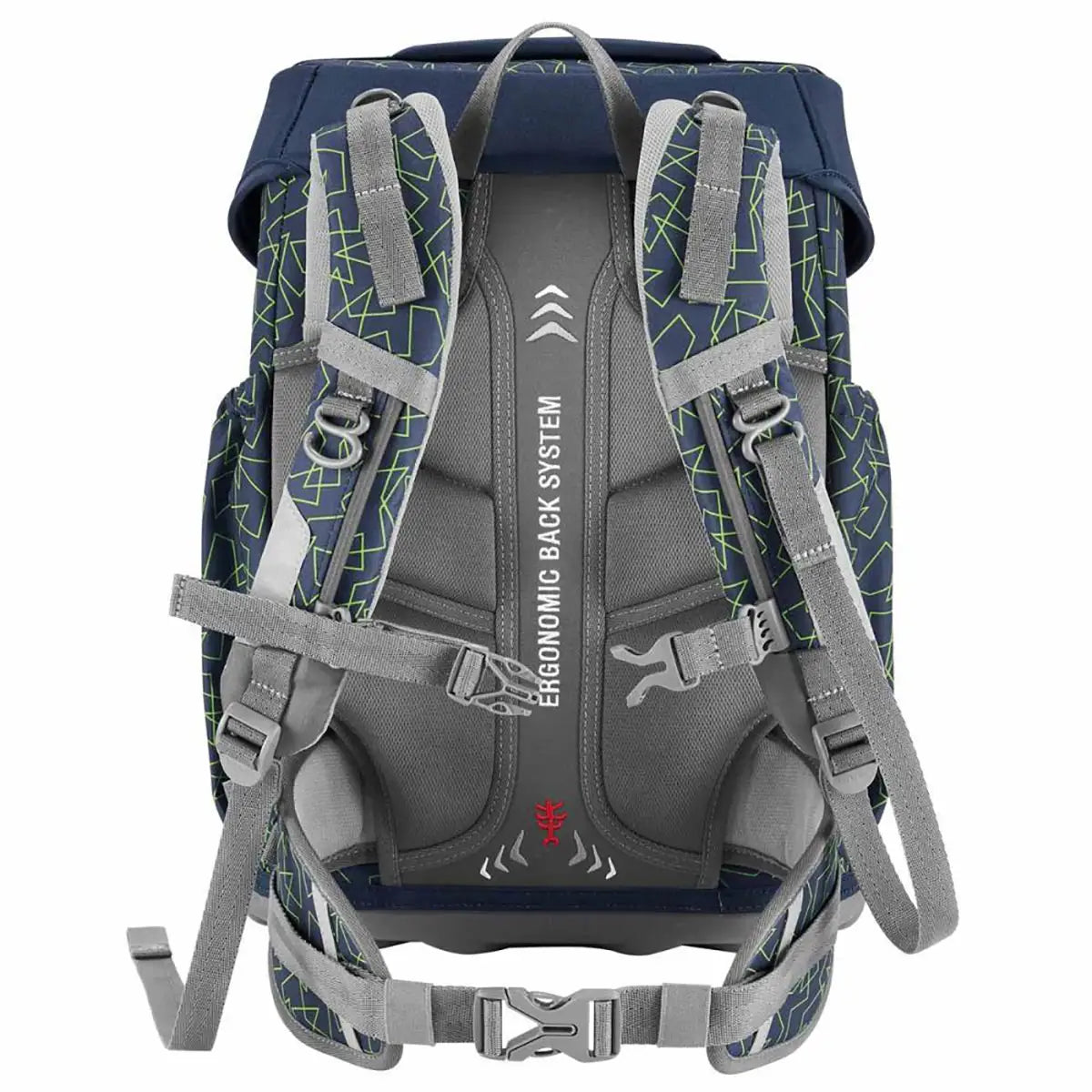 Das Step by Step BASIS Ranzen-Set "Green Geometric" 4-teilig vereint mit seinem ergonomischen Tragesystem, gepolsterten, verstellbaren Trägern und modernen geometrischen Mustern Komfort und Stil - ideal für die Schule.