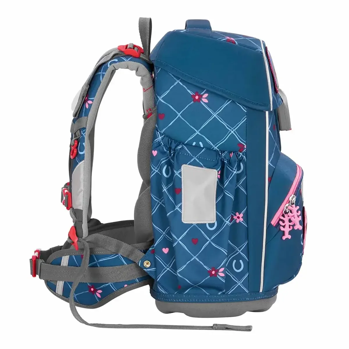 Das Step by Step GIANT Ranzen-Set "Horse Lima" (5-teilig) überzeugt mit ultraleichtem, ergonomischem Design in Blau und Pink, reflektierenden Flächen und verstellbaren Gurten - Seitenansicht.