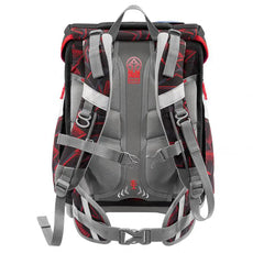 Das Step by Step SPACE Schulranzen-Set, 5-teilig Ninja Yuma von Step by Step wird von der Rückseite gezeigt, wobei die gepolsterten Gurte und die ergonomische Rückenlehne hervorgehoben werden - perfekt für die Grundschule.