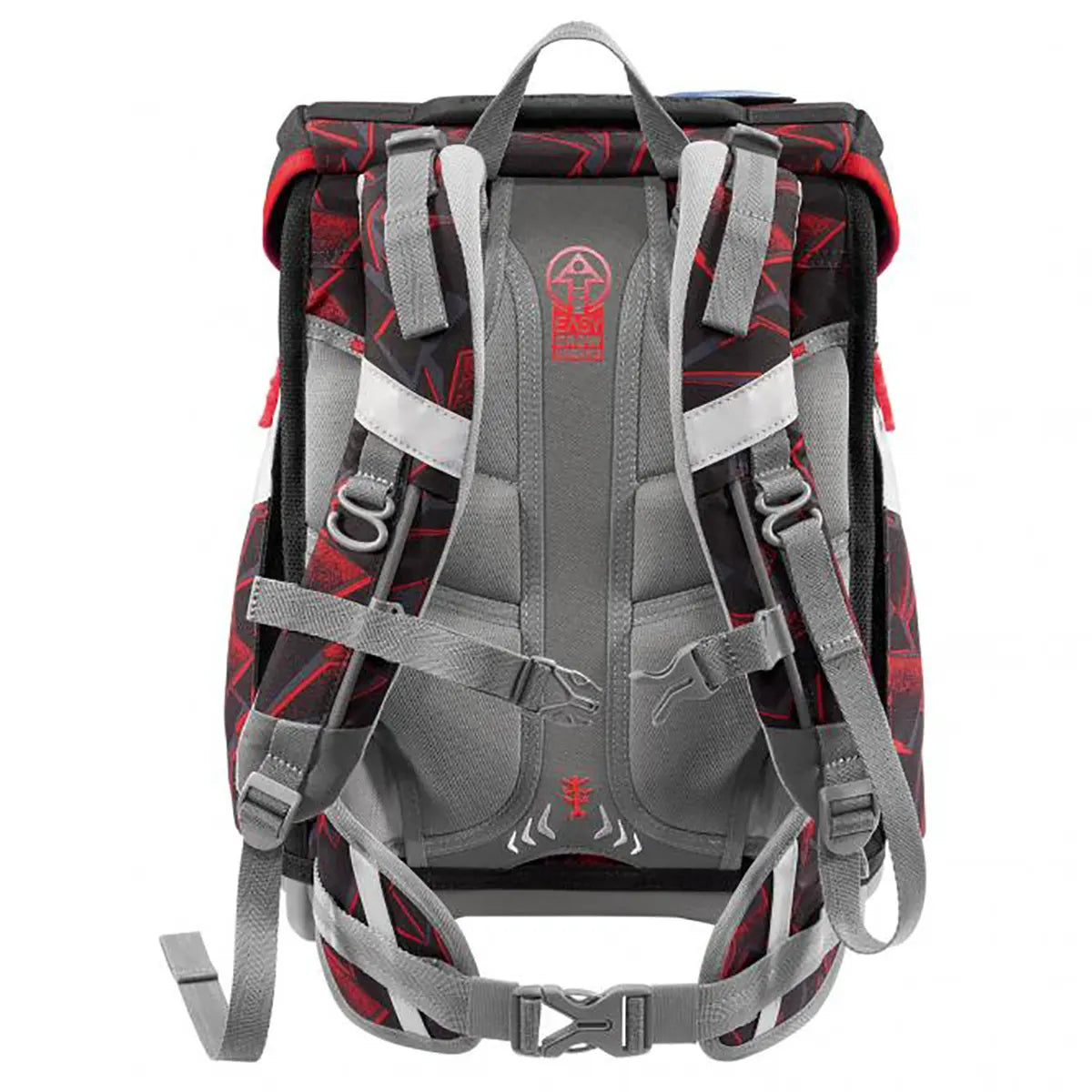 Das Step by Step SPACE Schulranzen-Set, 5-teilig Ninja Yuma von Step by Step wird von der Rückseite gezeigt, wobei die gepolsterten Gurte und die ergonomische Rückenlehne hervorgehoben werden - perfekt für die Grundschule.