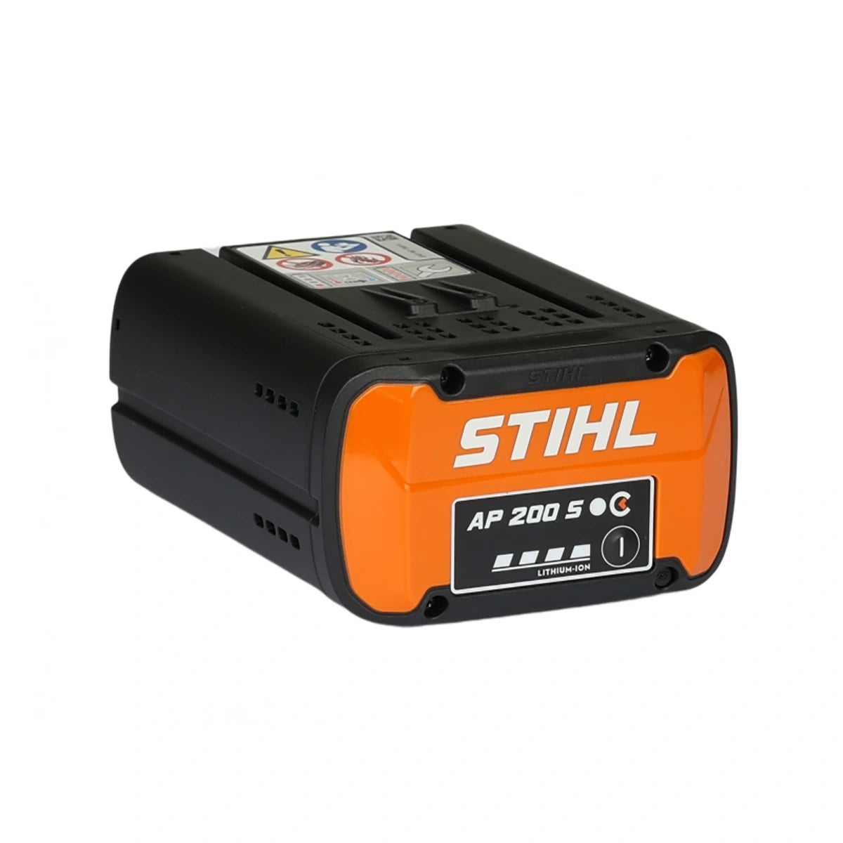 Der STIHL Ersatzakku AP 200 ist ein 36-V-Lithium-Ionen-Akku aus dem STIHL AP-System, der mit Beschriftung und Kontrollleuchten auf der Vorderseite für zuverlässige und leistungsstarke Power sorgt.