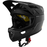 Der Sweet Protection Arbitrator MIPS Fullface Enduro Helm von Sweet Protection verfügt über ein Visier, einen Kinnschutz, Karbonfaseroptik, eine rote Schnalle und zertifizierten Downhill-Schutz - ideal für anspruchsvolle Trails.