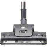 Eine Nahaufnahme des THOMAS Perfect Air Animal pure Staubsaugeraufsatzes, mit einer schwarz-grauen Turbobürste mit rotierendem Kopf für Tierhaare und dem THOMAS-Logo auf der Oberseite. Produkt abgebildet in gelbem Design.