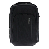 Der THULE Crossover 2 Backpack 30L Black von Thule, ein robuster Business-Rucksack mit SafeZone, verfügt über mehrere Reißverschlussfächer und ein strukturiertes Design, das sich aufrecht vor einem schlichten weißen Hintergrund abhebt.