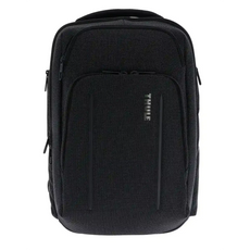 Der Thule Crossover 2 Rucksack 30L in Schwarz verfügt über mehrere Reißverschlussfächer und SafeZone-Schutz, der auf einem weißen Hintergrund dargestellt ist.