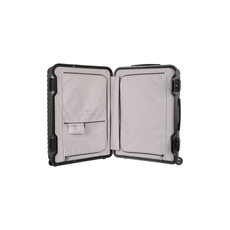 Der TITAN LITRON FRAME 4-Doppelrollen-Trolley (100L, 75cm, schwarz) von Titan verfügt über einen hellgrauen Innenraum mit Reißverschlussfächern, einer kleinen Tasche und einem sicheren TSA-Zahlenschloss für bequemes Reisen.