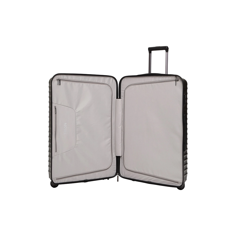 TITAN Litron Hartschalenkoffer 75 cm in Schwarz mit 4 Doppelrollen, TSA-Zahlenschloss und arretierbarem Teleskopgriff