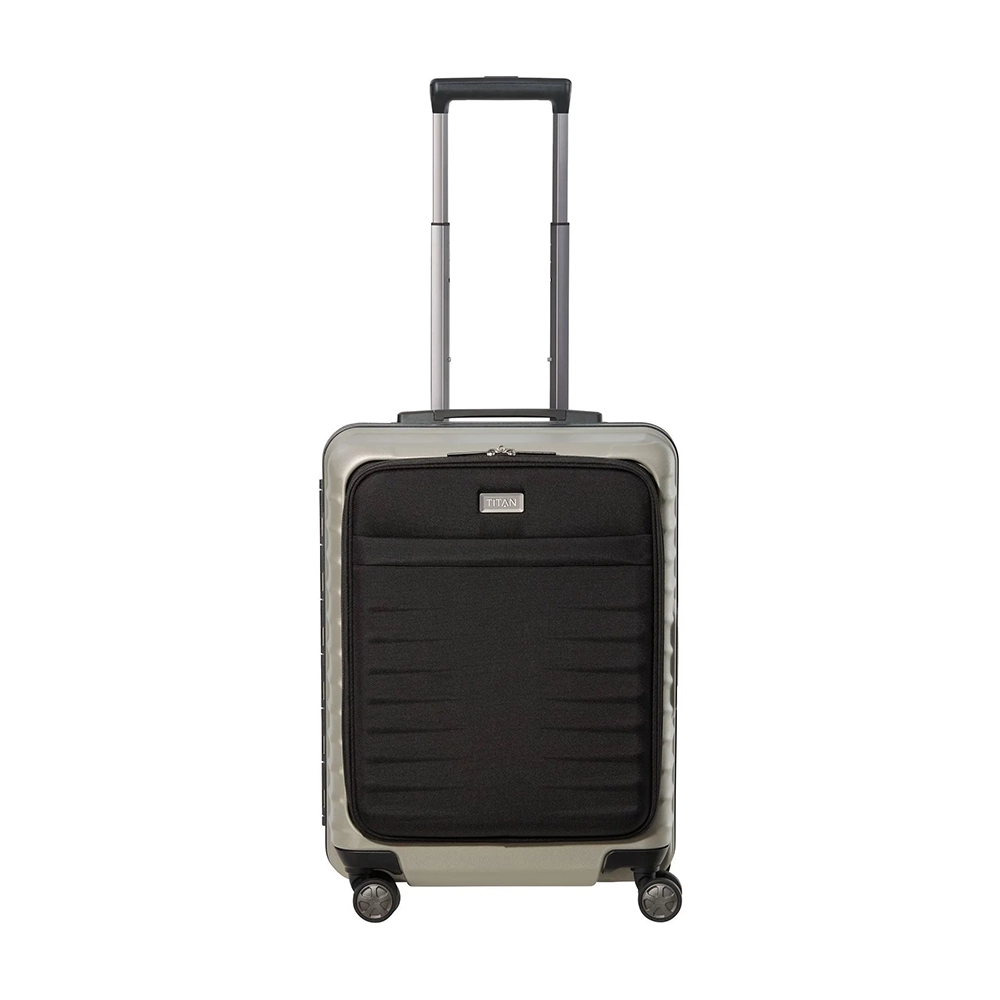 TITAN Litron Frame Trolley S 55 cm in Champagner mit Vortasche, robuster Polycarbonat-Handgepäckkoffer mit TSA-Schloss