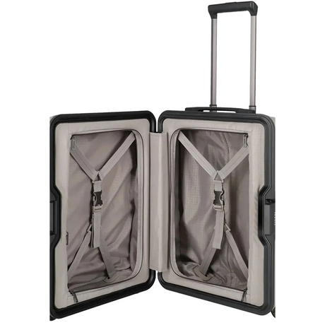 TITAN Litron Frame Trolley S 55 cm in Champagner mit Vortasche, robuster Polycarbonat-Handgepäckkoffer mit TSA-Schloss