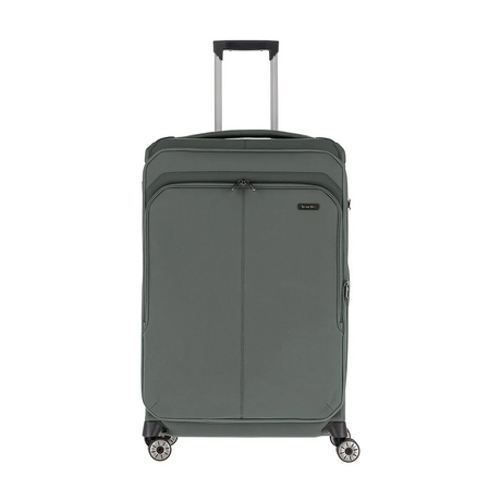 Der Travelite Priima 4-Rollen Trolley L (79 cm, Oliv) von Travelite verfügt über vier Spinner-Räder, einen einziehbaren Griff und eine Reißverschlusstasche an der Vorderseite - für aufrechtes, einfaches Reisen.